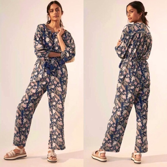 Anthropologie dRA Messie Blue Floral Cotton Jumpsuit | XS - Picture 2 of 10
